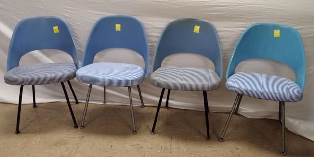 Knoll Side Chairs: Knoll-Eero Saarinen #7 side chairs. (4) with Blue Back
