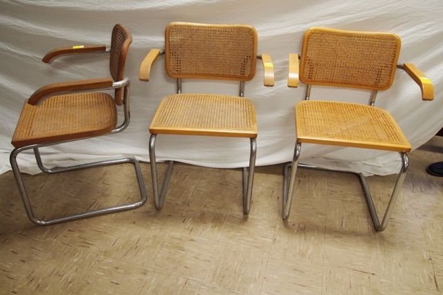 3 Knoll chairs: Cane seat and back with chrome frame