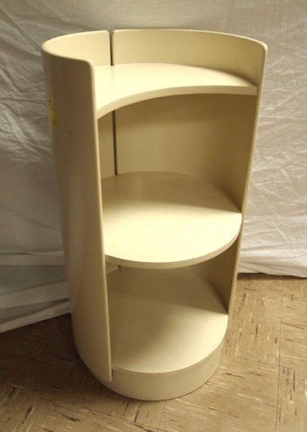 Knoll? Small open bookshelf: 2 piece round white laminated bookcase