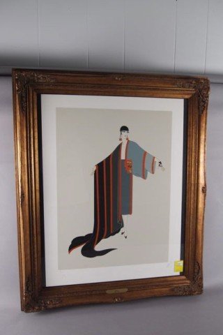 Erte' Print: Image 25" x 18", print titled "Michelle," 1980, screen print, 158/300, pencil signed Erte' with certificate.