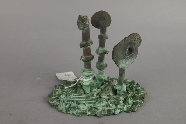 Klaus Ihlenfeld Bronze Sculpture: Klaus Klaus Ihlenfeld oxidized bronze sculpture, 5" H, depicting three aquatic plants.