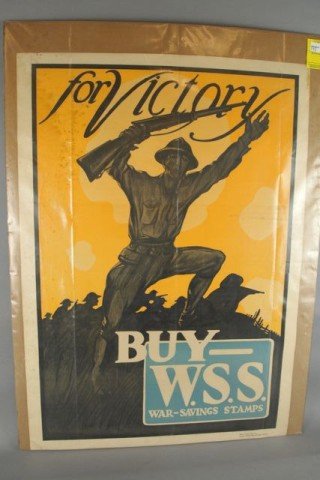 2 Early Poster: 1) 26" x 16.5" NRA, Wake Up Americans, Now Is The Time To Buy. Condition poor 2)28"x 20" For Victory Buy War Saving Stamps (Rhode Island war savings contest-prize poster No. X2 ) Condition- poster has
