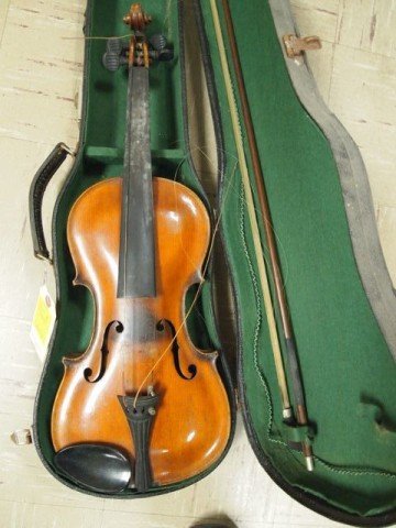 Musical Instrument: Violin, bow and case. R. Hoyer bow.