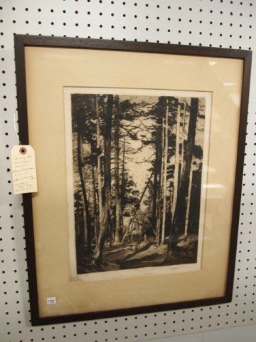 Etching Artist Proof: 15.5" x 11.5" image titled "De Profundis" signed in pencil lower left margin, Peter Marcus, Conn., with auction gallery tag from Chicago.