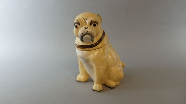 Tobacco Jar: Tobacco Jar 8" Tall seated Staffordshire pug.