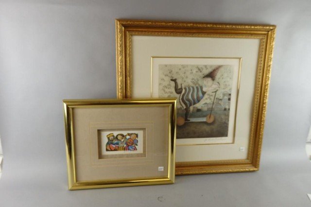 Lot of 2 Etching and Lithograph: 1)Image 13.5 x 13.5" overall 27.75"x 23.75" Limited edition 12/200 "Trottinette" pencil signed G (Graciella Rodo Boulanger) 2) Image 3.5"x 5.75" overall 13.25" x 17.75" "Three Musicians" Pencil signed