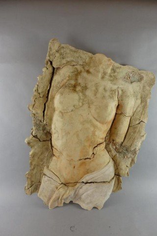 Ceramic and Stone Wall Hanging: 29" x 21" Torso of a nude woman, unsigned attributed to Margie Hughto (Ceramics 1980-1990's)