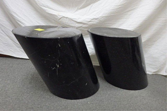 Two Stump Tables: 15" T x 18" W marble stump table, as is; 15" T x 18" W granite stump table, Lucia Mercer, 1982.