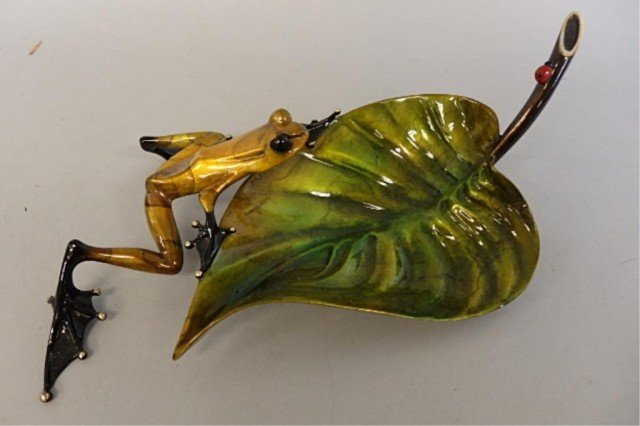 Bronze Frog Sculpture: 5" x 15" bronze frog sculpture creatd by British master artist Tim Cotterill, titled "Temptation," artist proof, 5/50, 2008