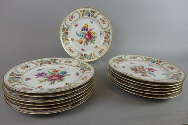 13 Dresden Service Plates: 13- 11 3/4" Dresden, Schumann Bavaria dinner service plates, overall colorful decoration