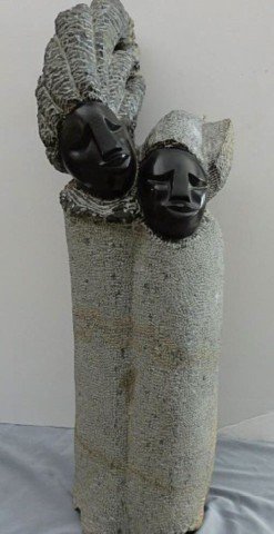 Stone Carving: Measures 30"x 9"x 9" , Woman and child, Weight approx 80-100 lbs Artist: Unknown Title: Mother Care Medium: Spring stone