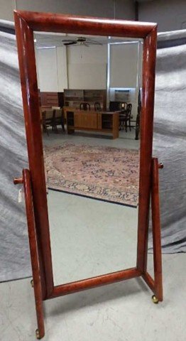 Chevelle Mirror: Modern chevelle mirror on casters, 72" high x 32" wide x 23" wide frame.
