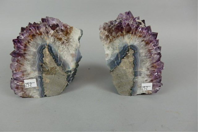 Pair of Amethyst Geode Bookends: 6" tall pair of fine amethyst geode bookends, finely polished and balanced.