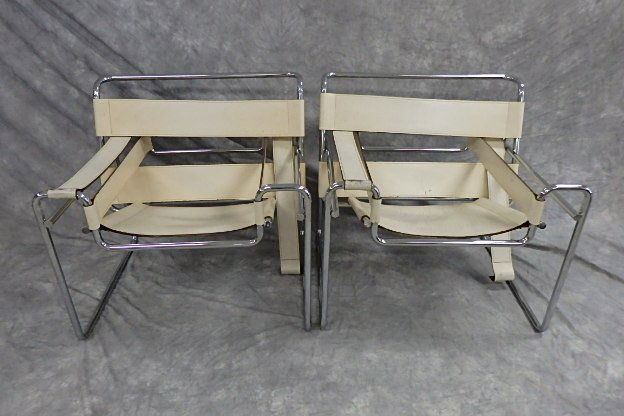 Pair of white leather Wassily style chairs (1 of 8)