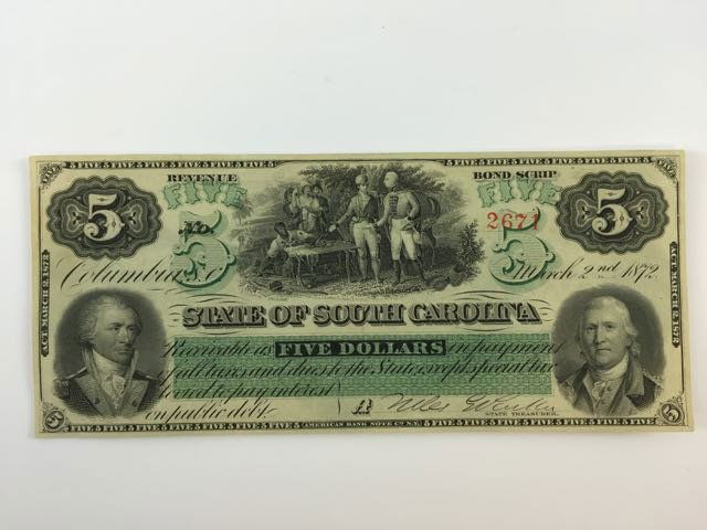 Currency - Broken Bank Note - So. Carolina 1872 (1 of 2)