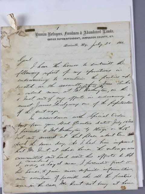1866 Hand-Written Report on Assault of Colored Man (1 of 3)