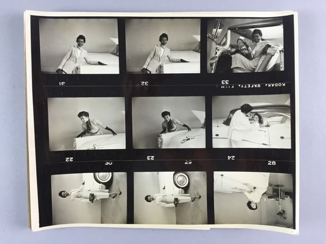 7 Photo Sheets-Buick Car Advertisments: All 8" t x 10" w black and white photo sheets with 9 photos per sheet depicting African Americans posing by new automobiles, circa 1940's. Images incl. sexy female exiting car, 2 women in summer attir