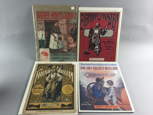 Caricature Cover Sheet Music: Includes 4 pieces " Mammy Jinny's Jubillee", circa 1930's, "Everybody Two Step", circa 1930's, " Foolish William", circa 1930's, "The Made it Twice as Nice as Paradise and they called it Dixieland", c