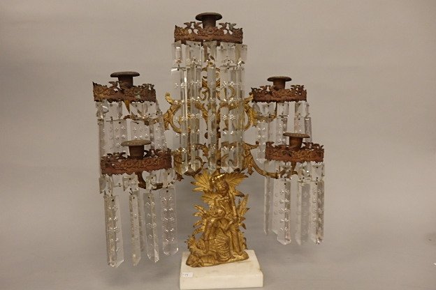 Five-Light Brass & White Marble Girandole (1 of 8)