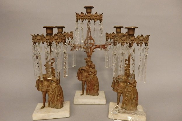 3 Piece Brass & White Marble Girandole Set (1 of 10)