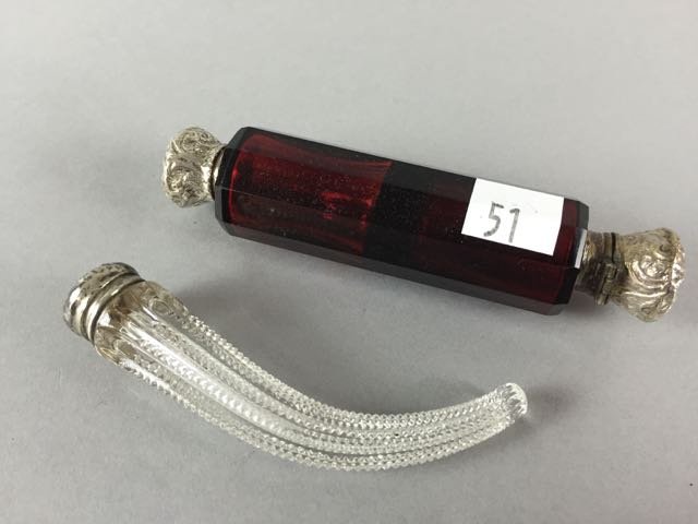 Lot of 2 " Lying down perfumes" Perfumes: 5" Ruby glass cylinder perfume with 1 hinged Sterling lid and 1 remove able Sterling lid 3.5" cut glass perfume with Sterling remove able lid