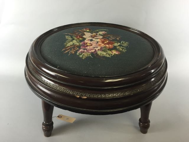 Antique needlepoint foot stool (1 of 8)
