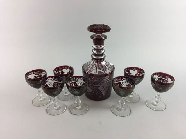 Ruby Cut to Clear Decanter Set (1 of 2)