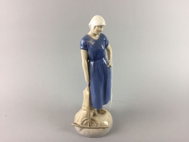 Bing and Grundel Figure: 10" B&G figure girl with wheat and rack