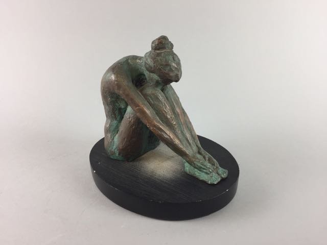 Bronze Sculpture: 6" bronze sculpture of seated nude, setting on 1" plinth, Limited Ed. 243 of 300, signed by artist Felix Konopka