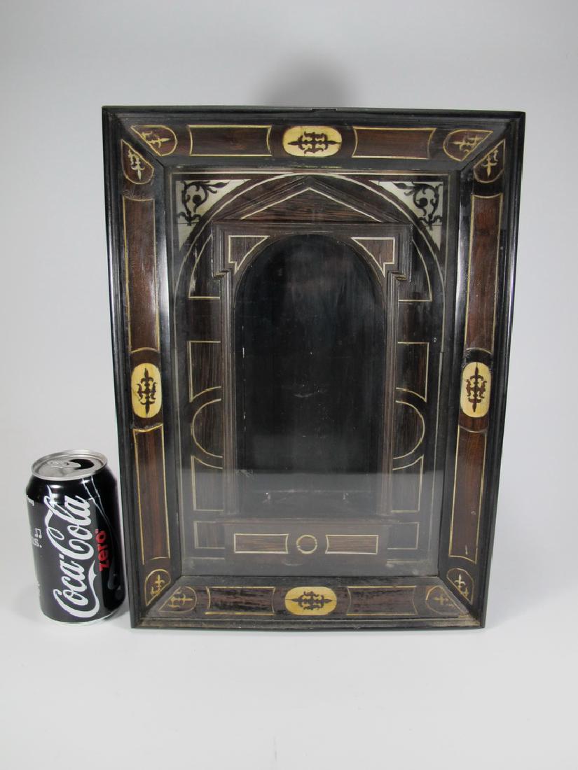 18th/19th C. European probably ebony niche: 18th/19th C. European probably ebony niche with inlaid details. 14 1/2" H x 10 1/2" W x 4" D. Shipping in USA or International please contact James Lawrence from the local UPS Store: 954-463-0444, Flo
