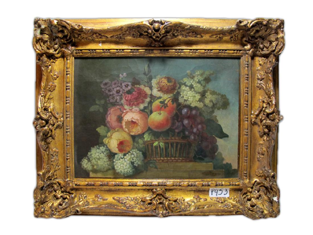 19th C European oil on canvas flowers painting (1 of 5)