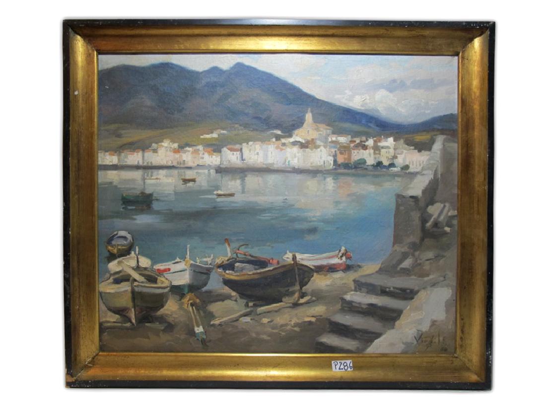European oil on canvas lakeview painting, signed (1 of 7)