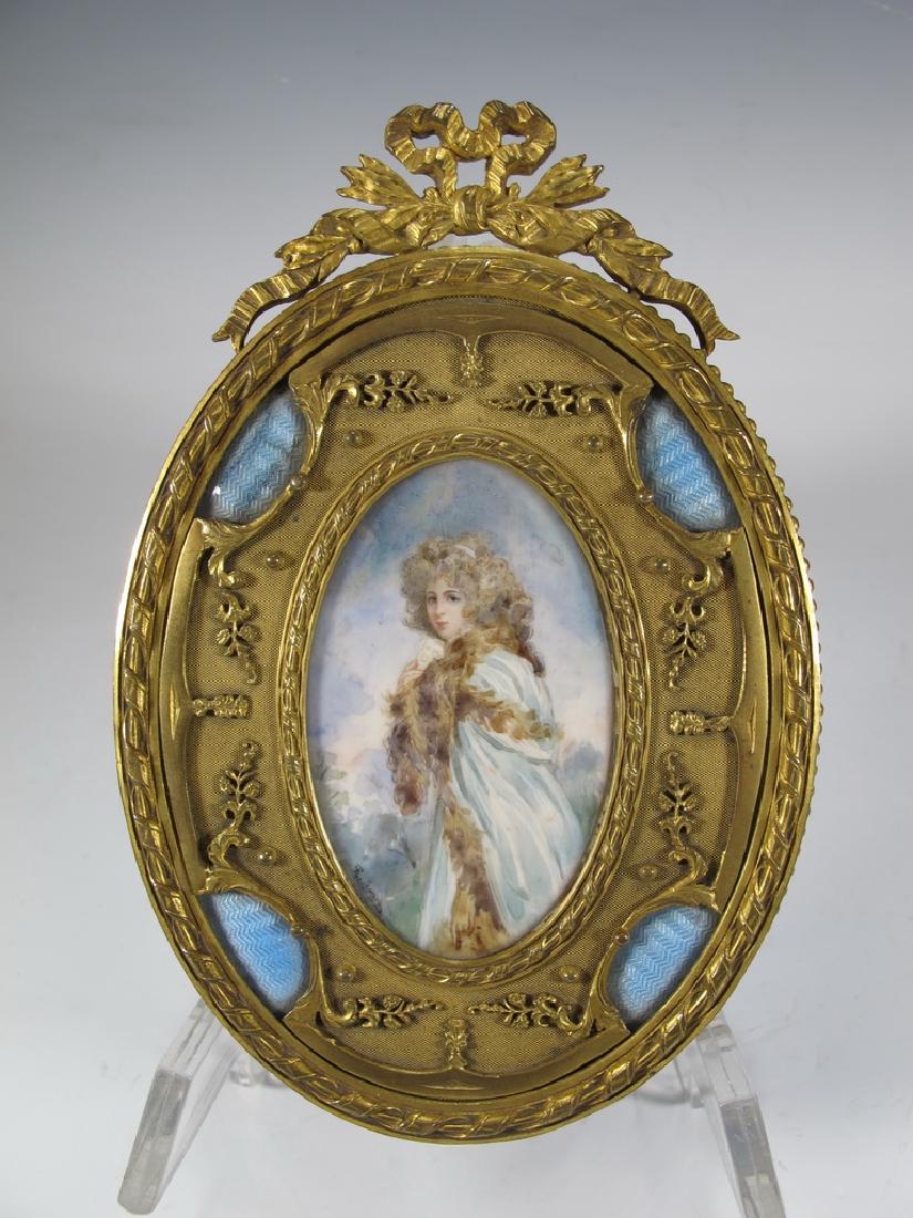 Antique French bronze & enamel miniature painting & (1 of 8)