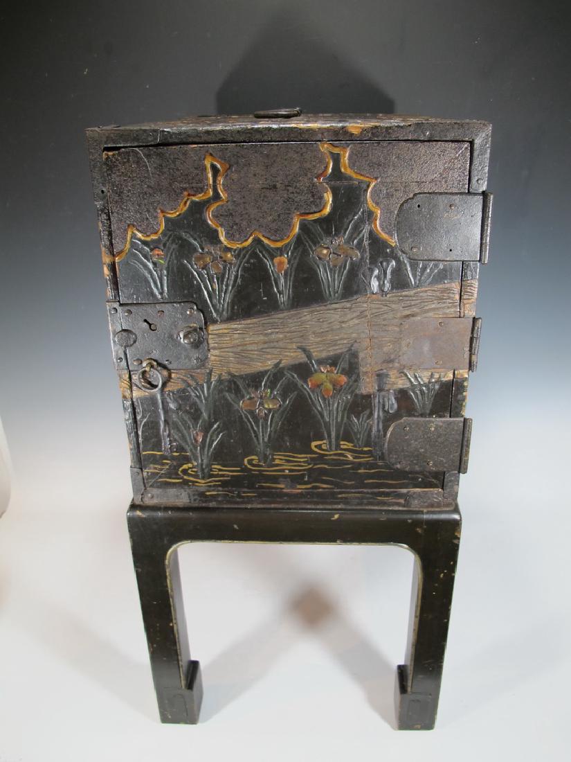 19th C Oriental black & iron small cabinet (1 of 9)