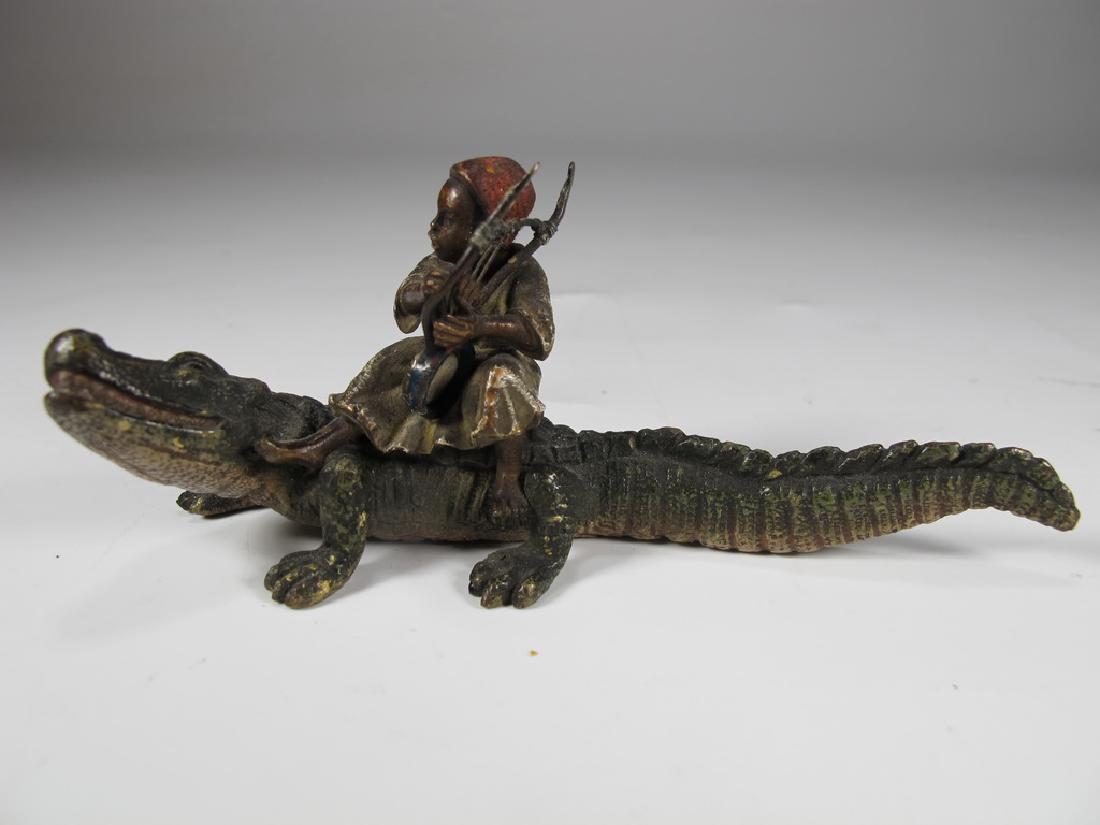 Antique Vienna bronze Orientalist boy & alligator (1 of 4)