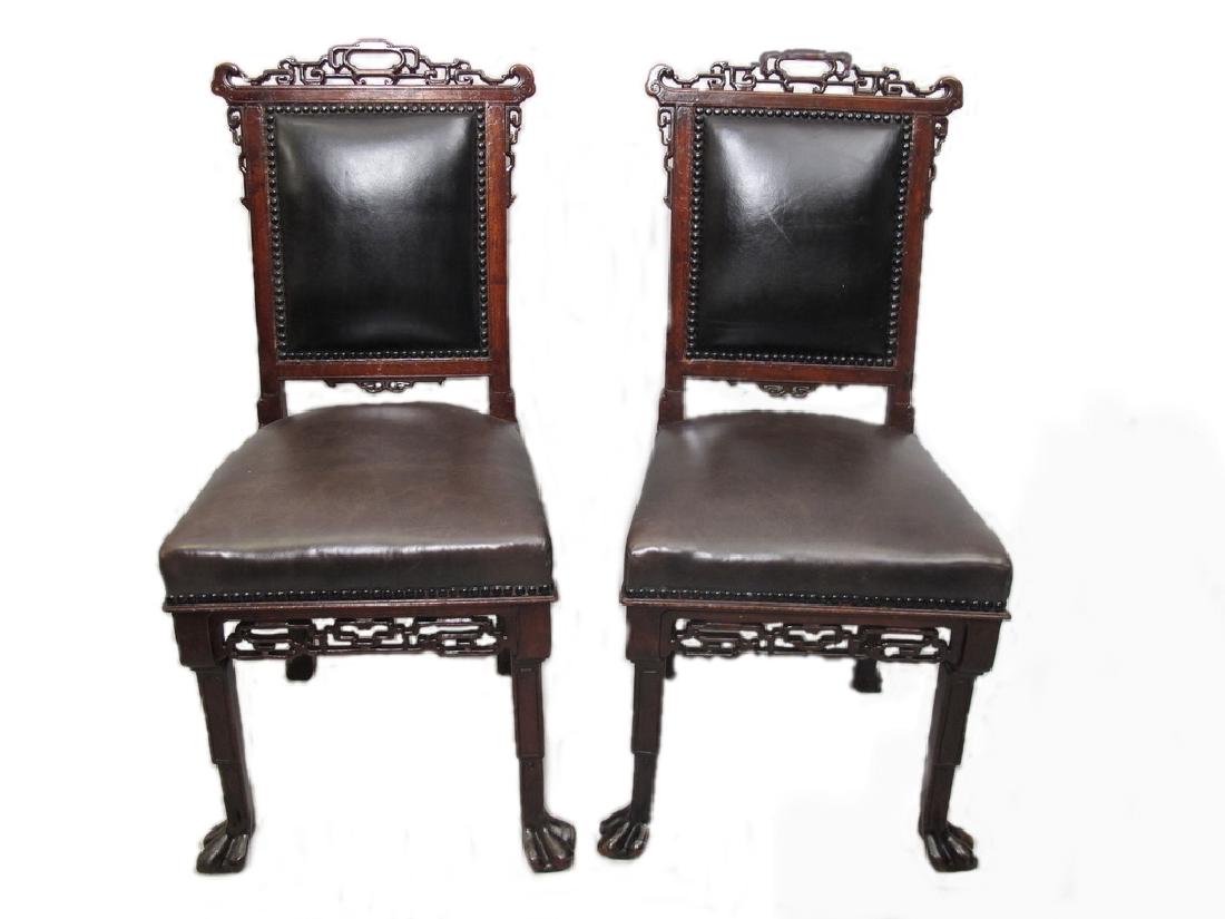 Probably Gabriel VIARDOT pair of wood & leather chairs (1 of 7)