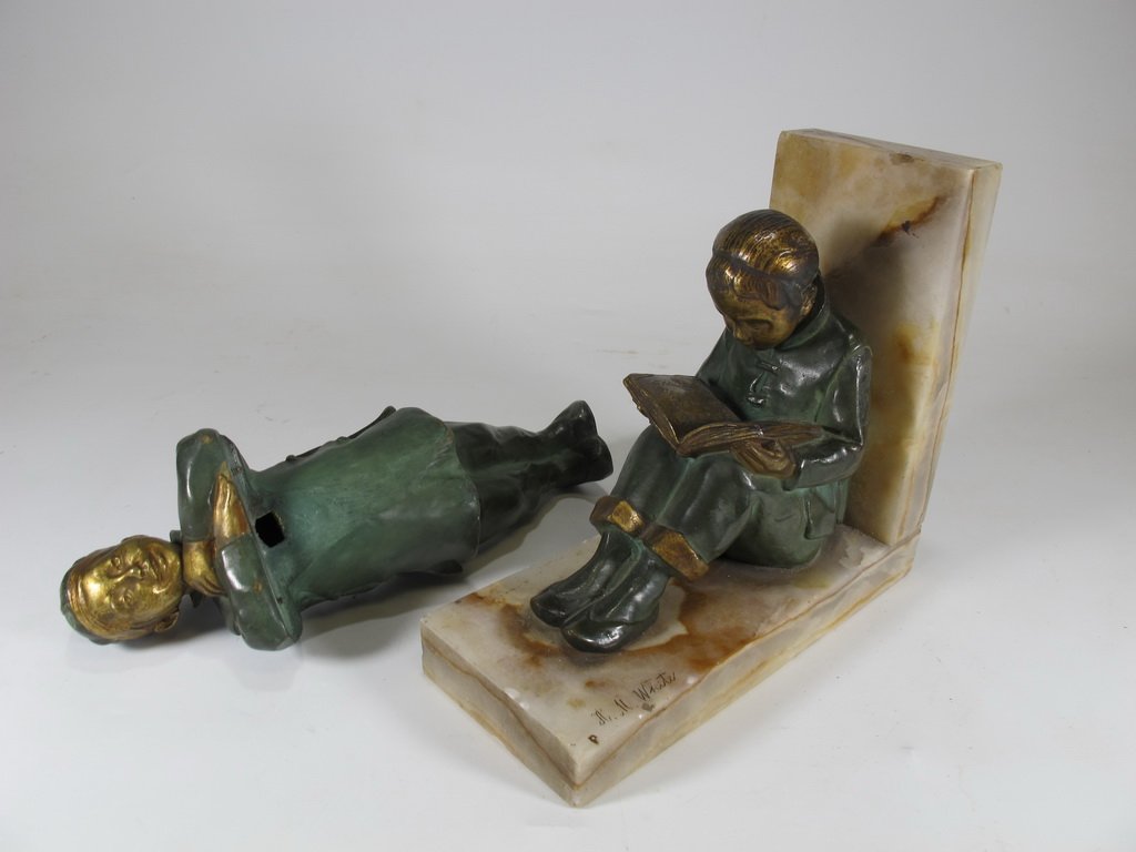 Antique pair of bronze & onyx bookends (1 of 8)