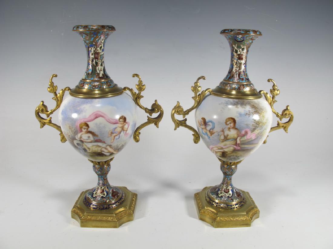 Antique pair of French bronze champleve & porcelain (1 of 8)