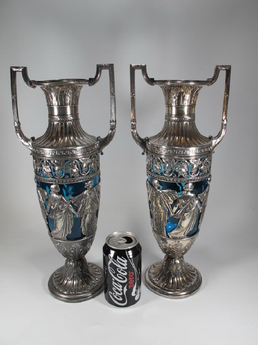 Antique pair of German WMF silverplate & glass urns (1 of 8)