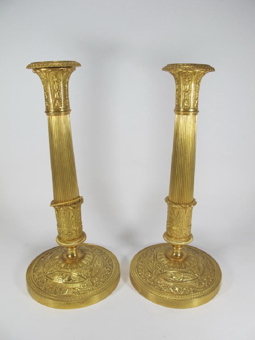 Antique pair of French gilt bronze candlesticks (1 of 8)