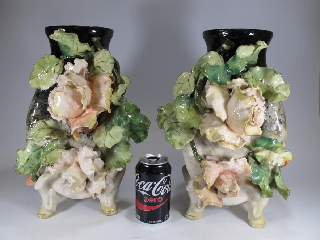 Rare antique pair of French Barbotine majolica vases (1 of 9)