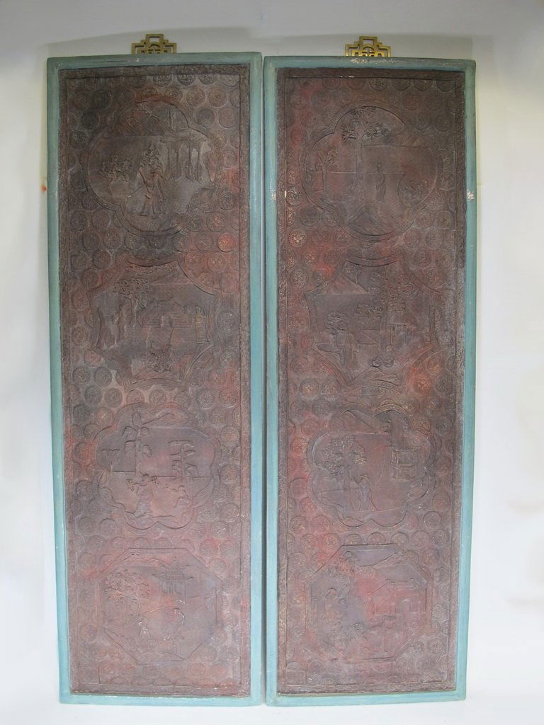 Antique huge Chinese pair of carved tin panels (1 of 8)