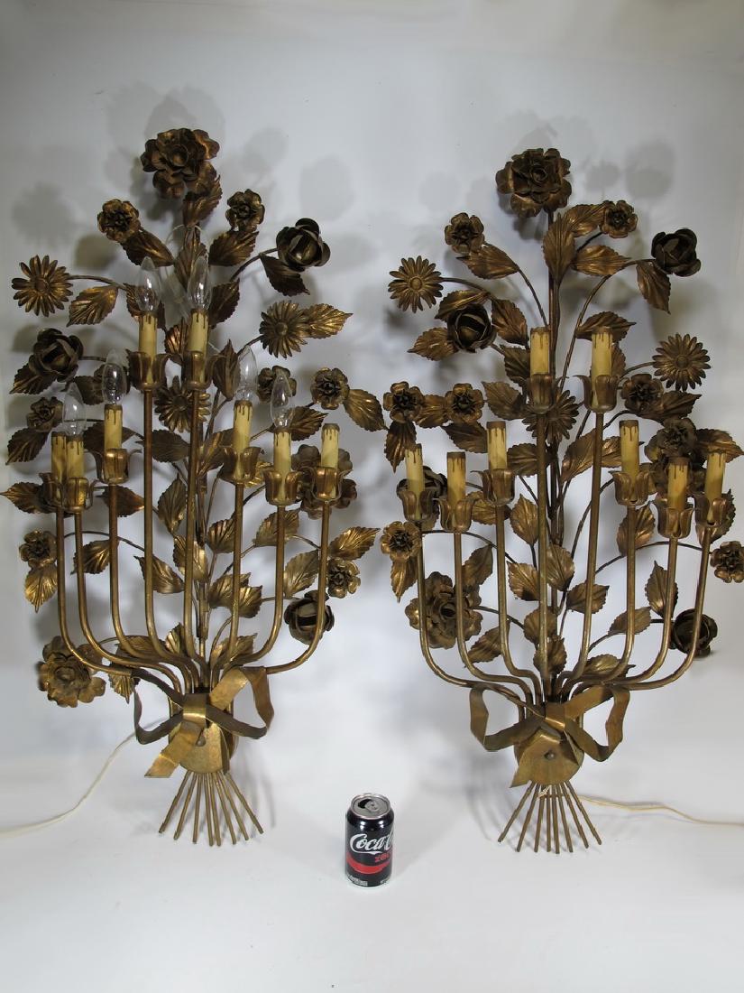 Vintage pair of gilt metal electric wall sconces (1 of 8)