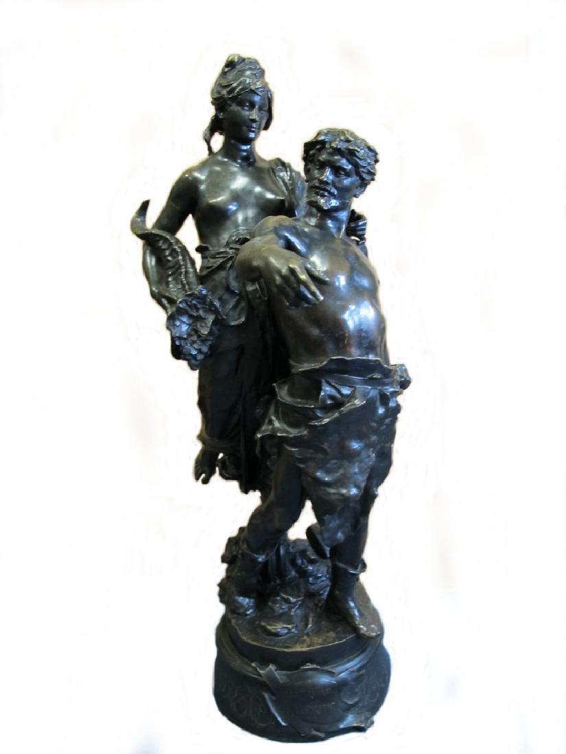 Eugene MARIOTON (1854-1933) bronze sculpture: Eugene MARIOTON (1854-1933) bronze sculpture, signed and titled: Le Travail guide La Fortune. 40â€ H x 14 1/2â€ W x 17â€ D. Shipping in USA or International please contact : James Lawrence fr