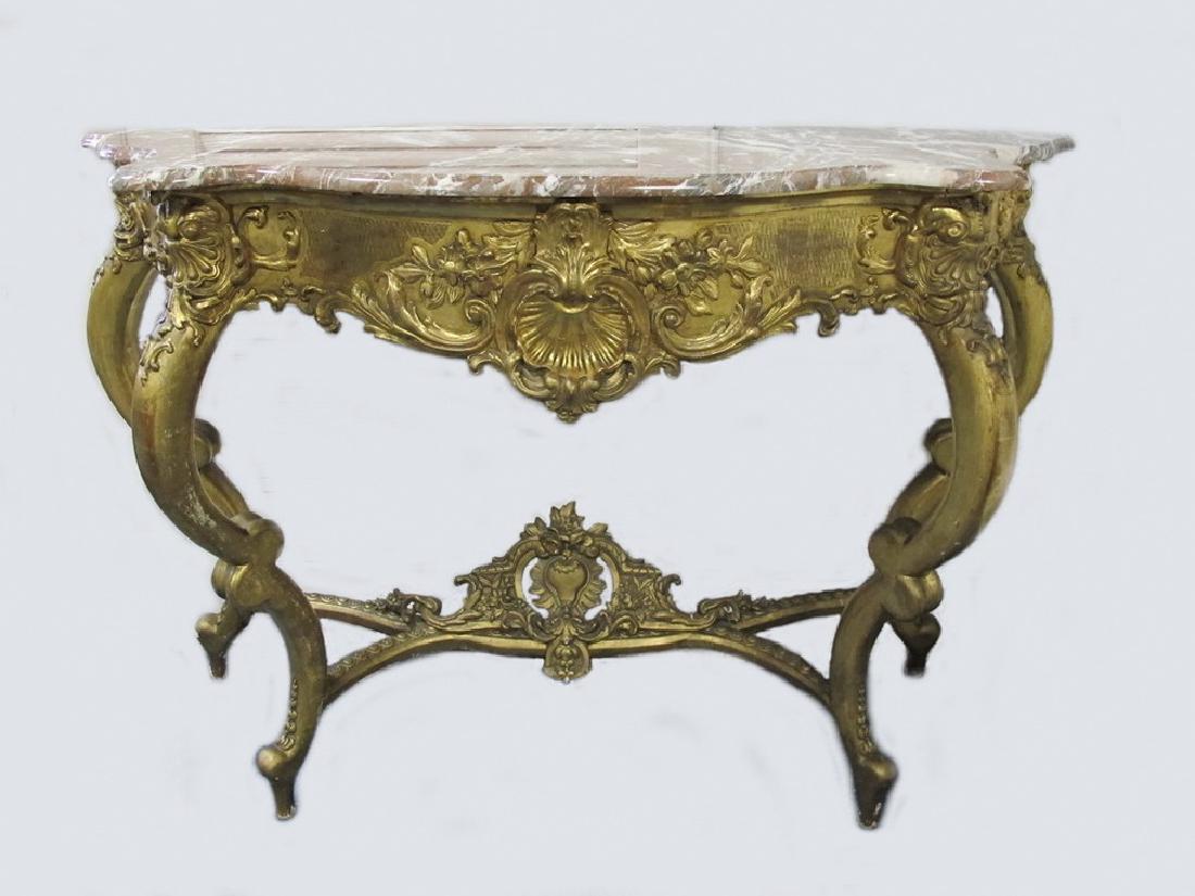 Antique French Louis XV style gilt wood console table (1 of 8)