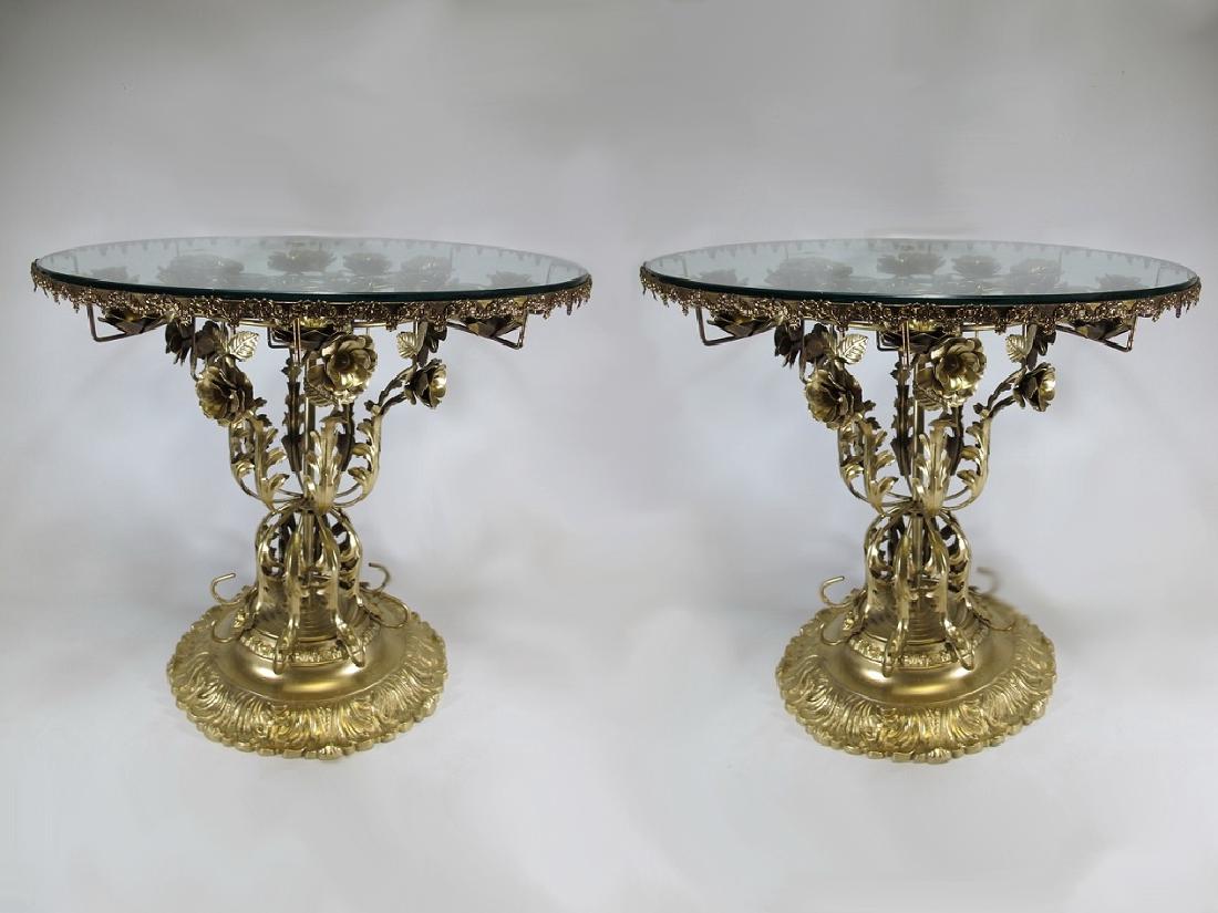 Vintage pair of bronze or brass & glass side tables (1 of 6)