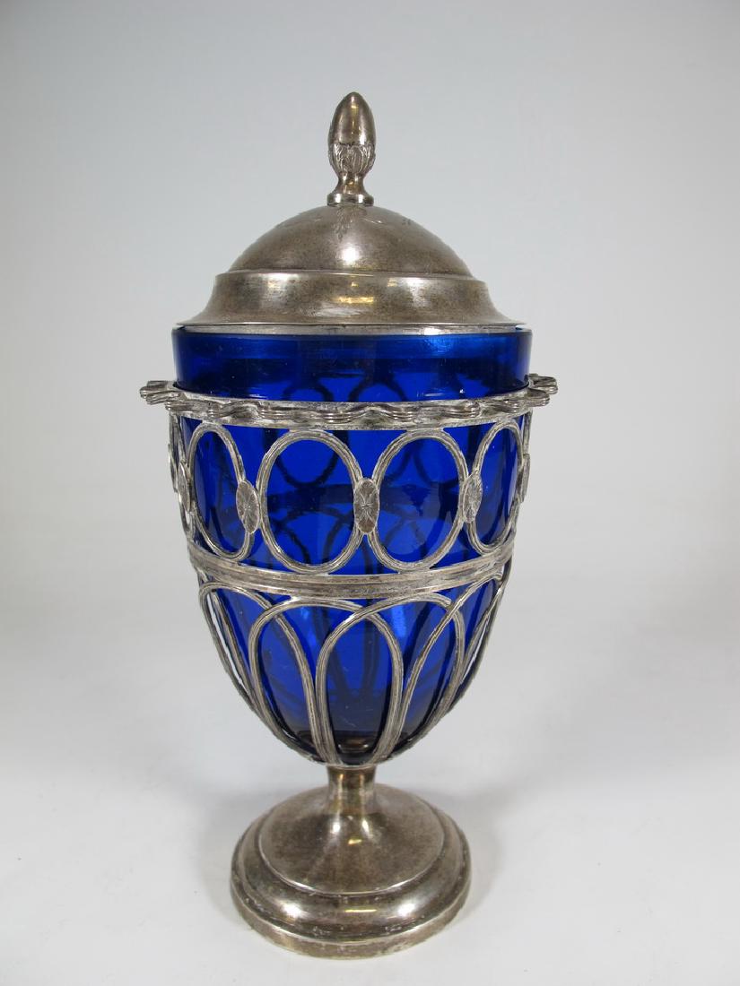 Antique Austro-Hungarian silver & glass jar, marked. (1 of 5)