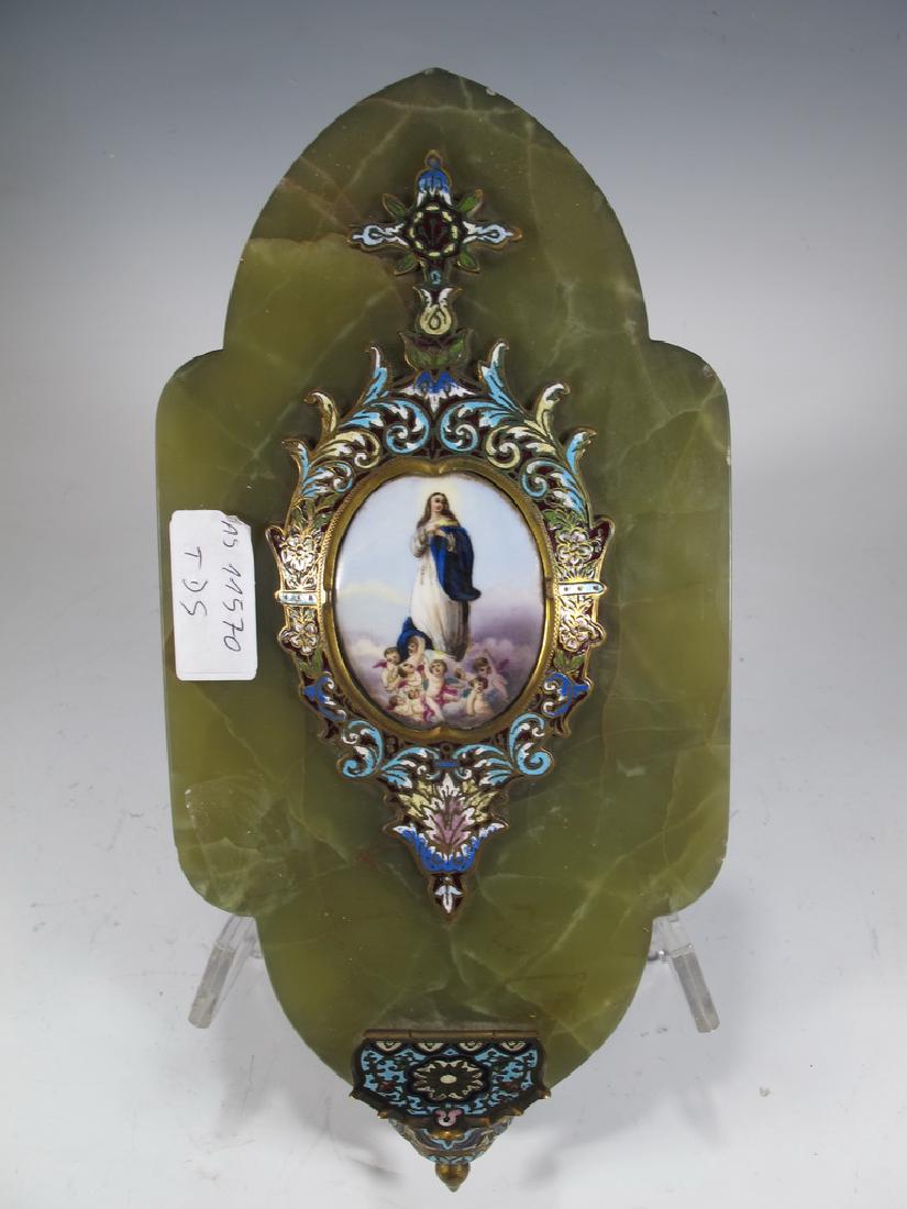Antique Bronze champleve & onyx Holy Water (1 of 6)