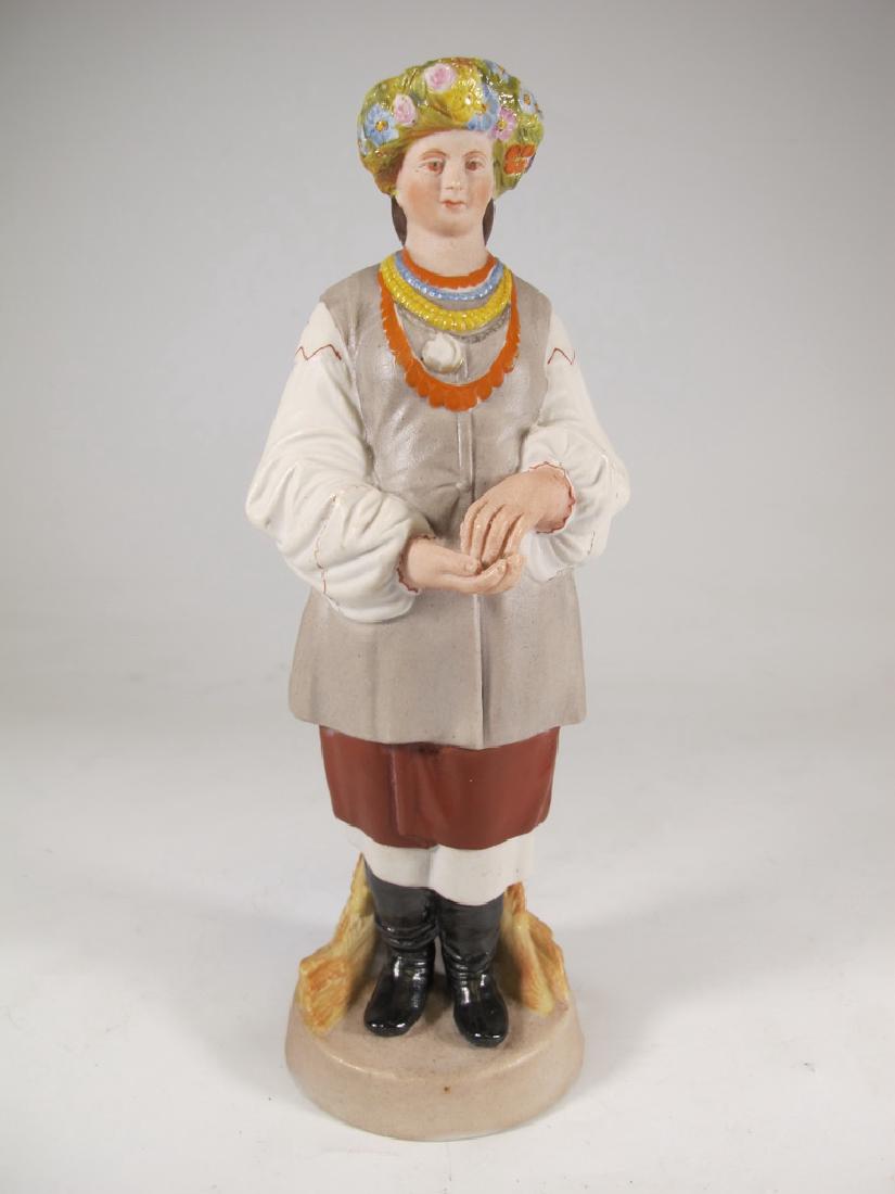 Antique Russian woman porcelain statue, marked (1 of 6)