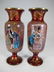 Antique Pair of European enamel vases, signed